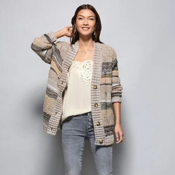 NWT CAbi 4471 Women's Cream Cozy Comfy Boyfriend Cardigan Sweater Size Small - Picture 1 of 5